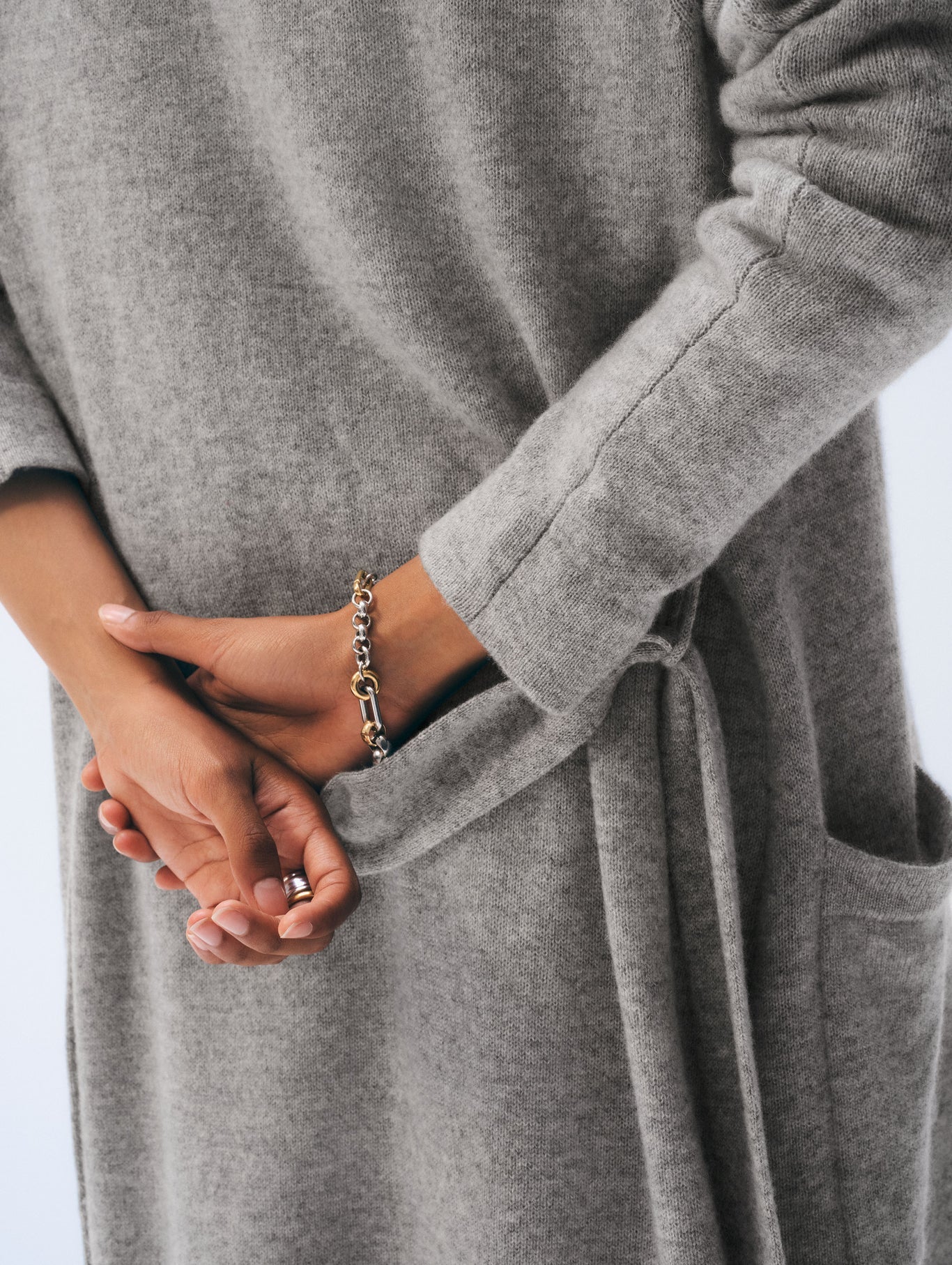 WHITE & WARREN Grey Heather Cashmere Long Robe