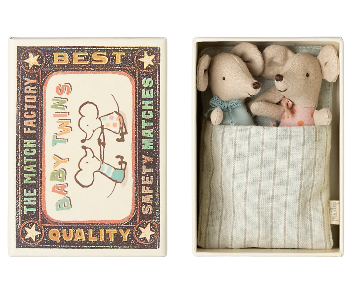MAILEG Baby Twin Mice in a Matchbox