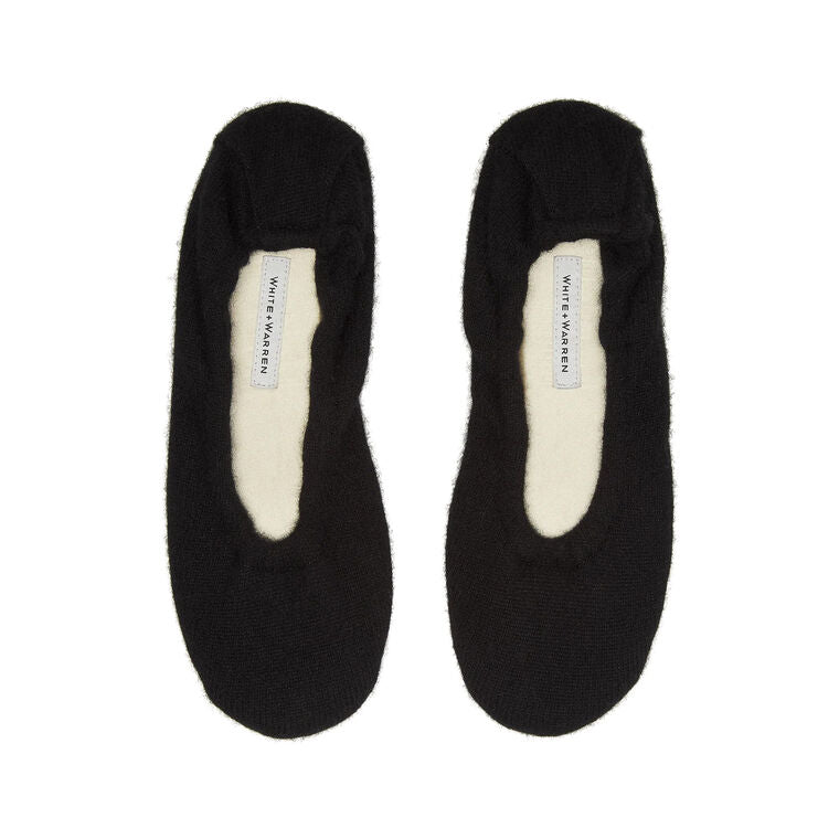 WHITE & WARREN Black Cashmere Ballet Slipper