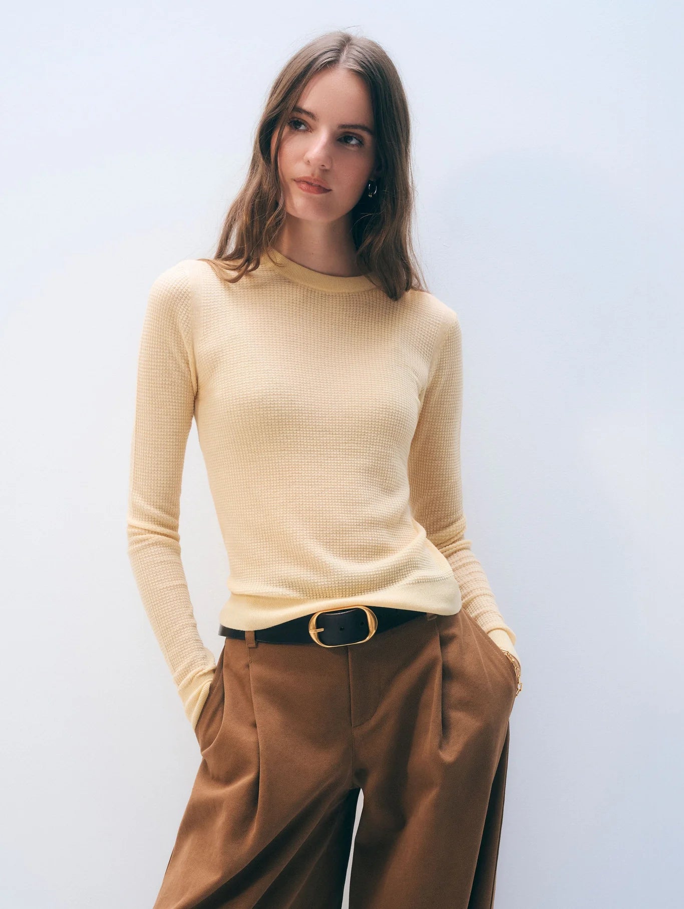 WHITE & WARREN Superfine Cashmere Blend Waffle Crewneck