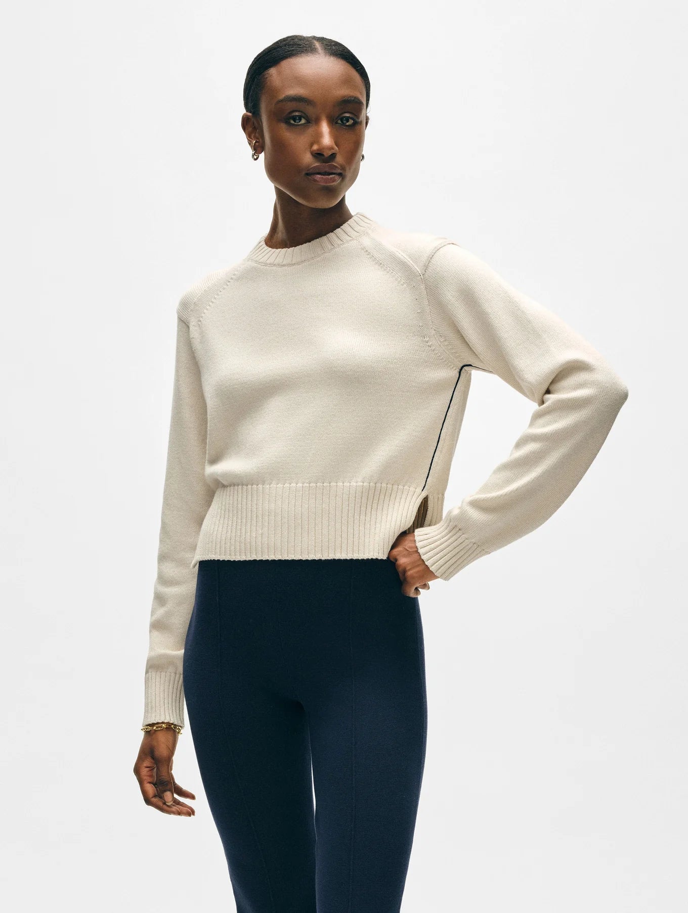WHITE & WARREN Soft Cotton Rib Trim Sweatshirt