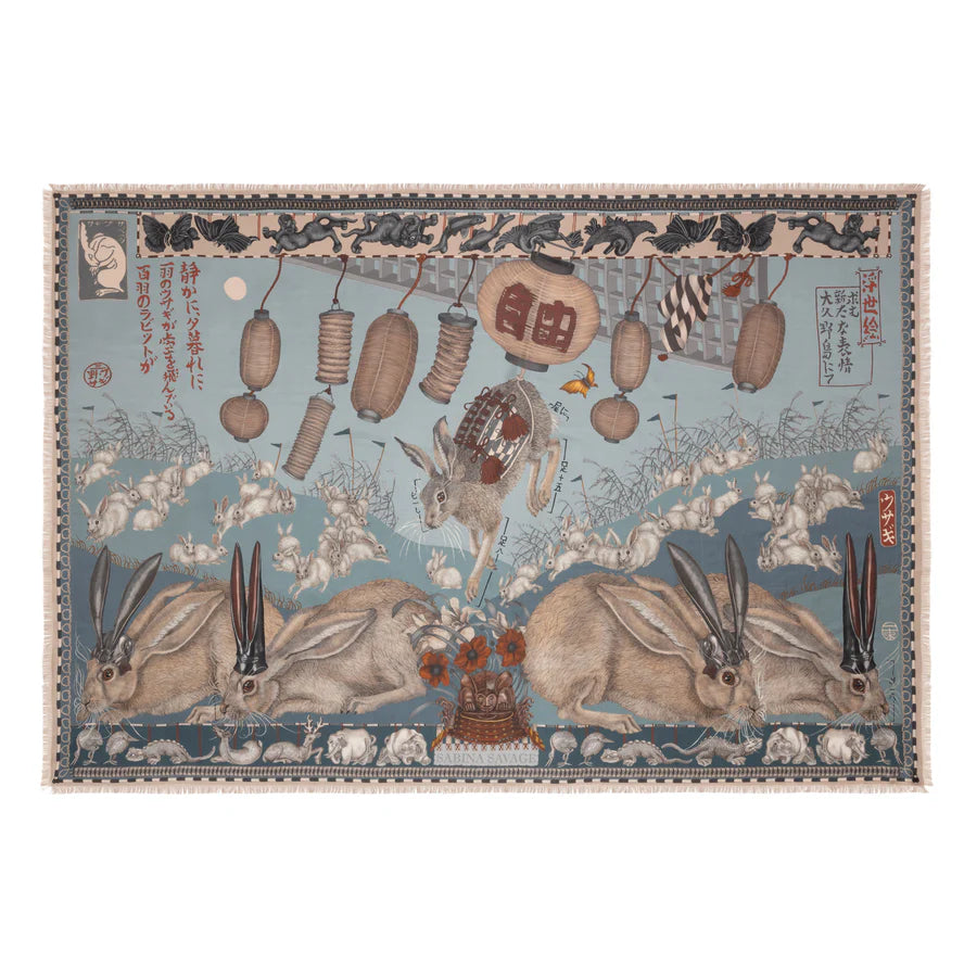 SABINA SAVAGE The Floating Rabbits Silk Scarf Rectangular