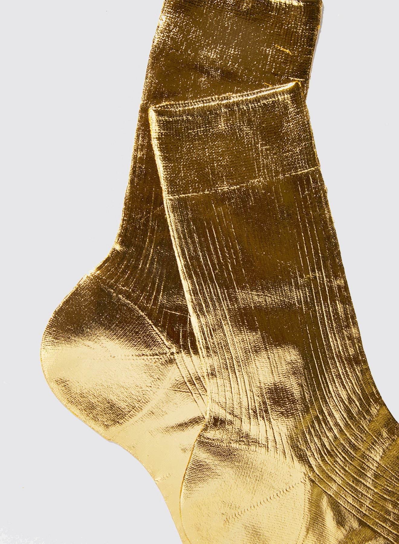 MARIA LA ROSA One Ribbed Gold Laminated Socks