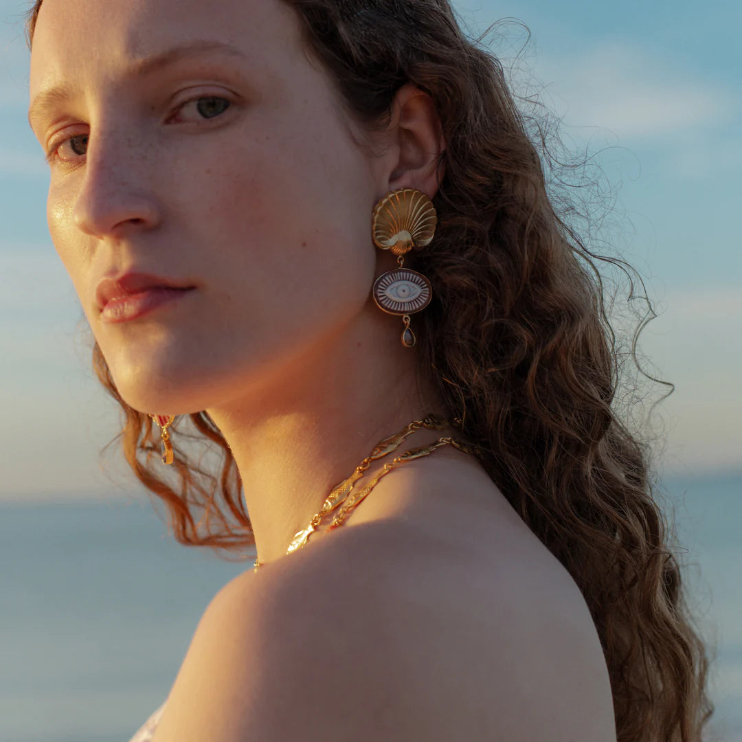 GRAINNE MORTON Shell and Cameo Eye Earrings