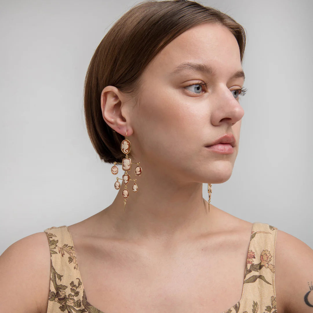 GRAINNE MORTON Cameo Layered Victorian Drop Earrings