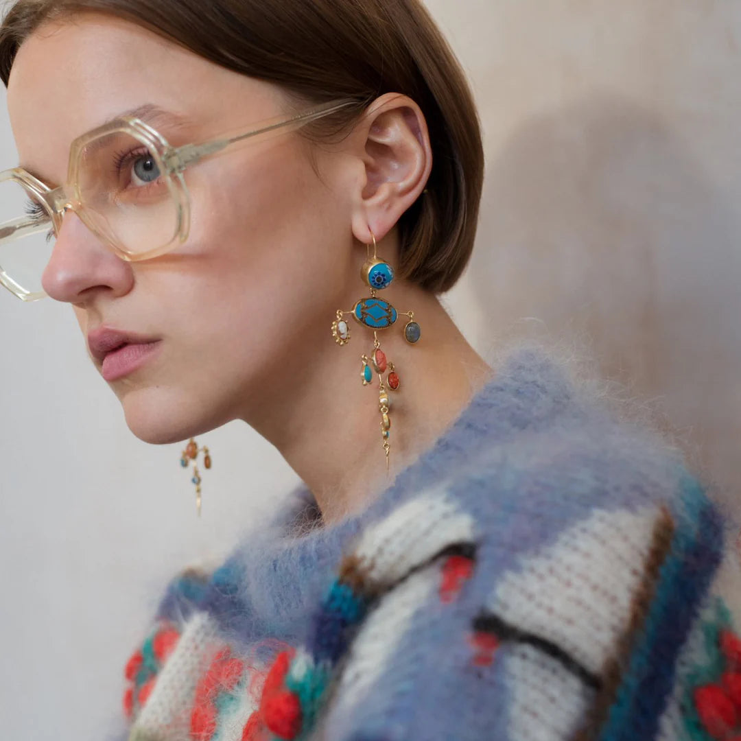 GRAINNE MORTON Green Multilayer Balance Victorian Drop Earrings