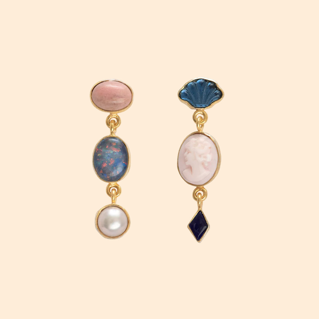 GRAINNE MORTON Pink & Blue Three Charm Moving Drop Earrings