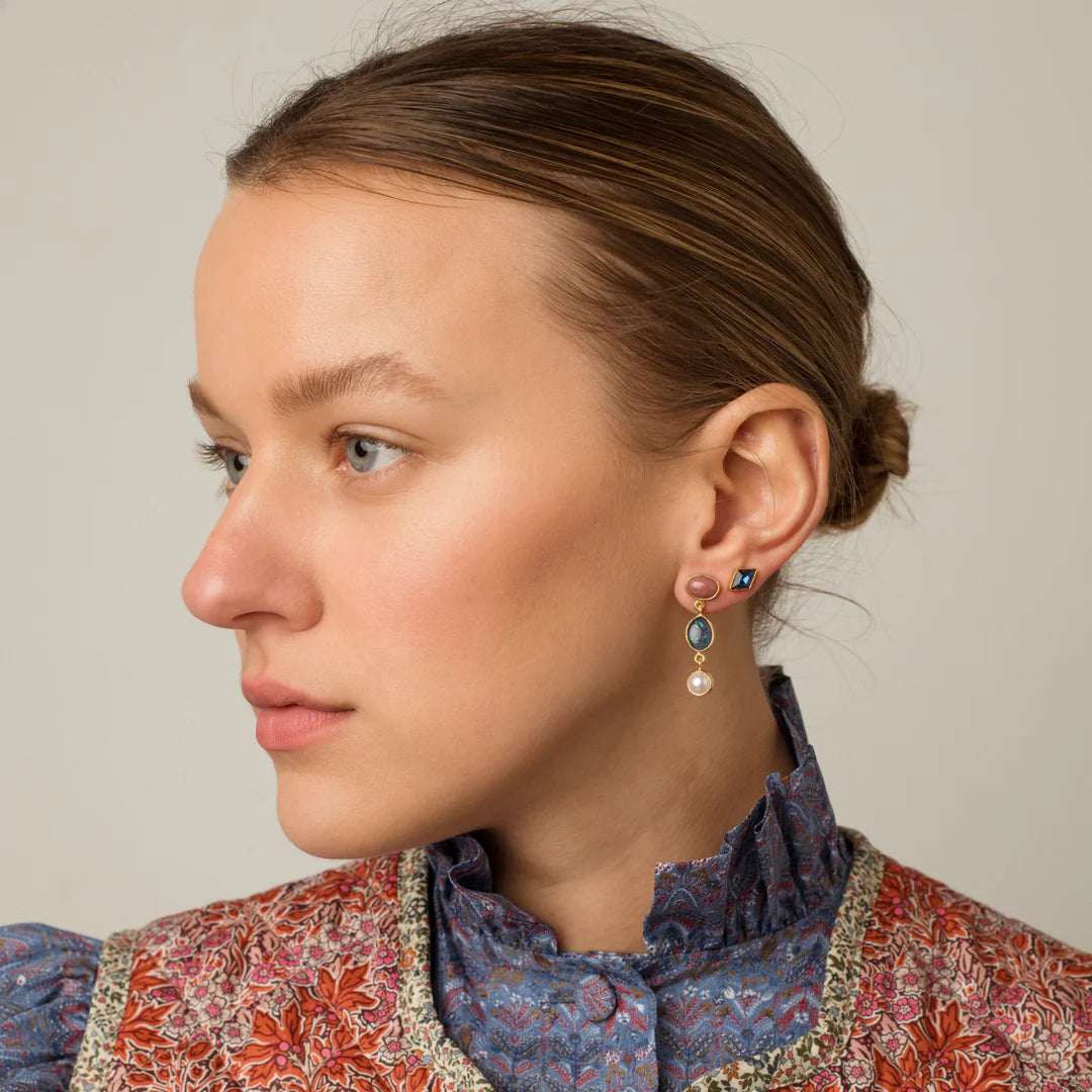 GRAINNE MORTON Pink & Blue Three Charm Moving Drop Earrings