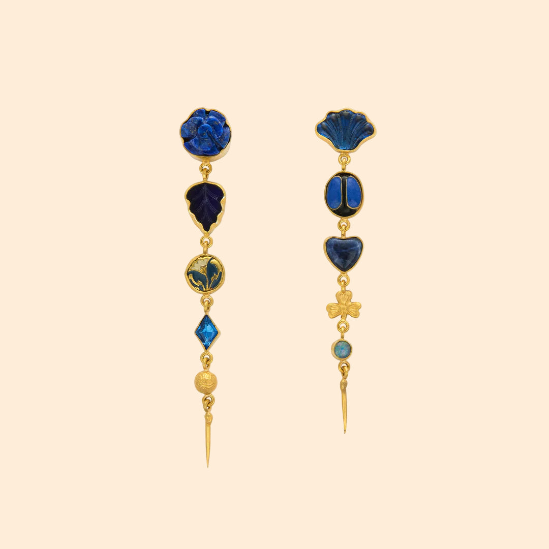 GRAINNE MORTON Lapis Five Charm Victorian Drop Earrings