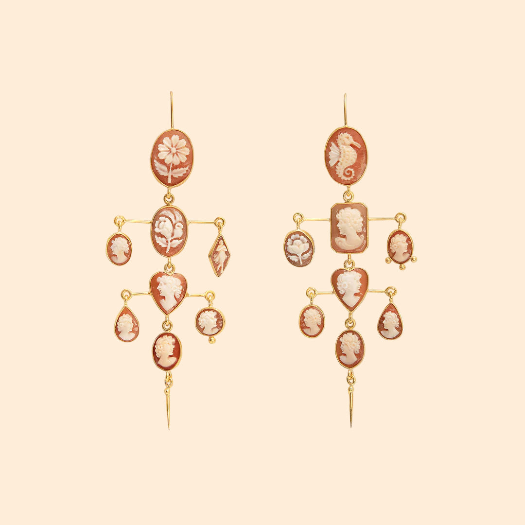 GRAINNE MORTON Cameo Layered Victorian Drop Earrings