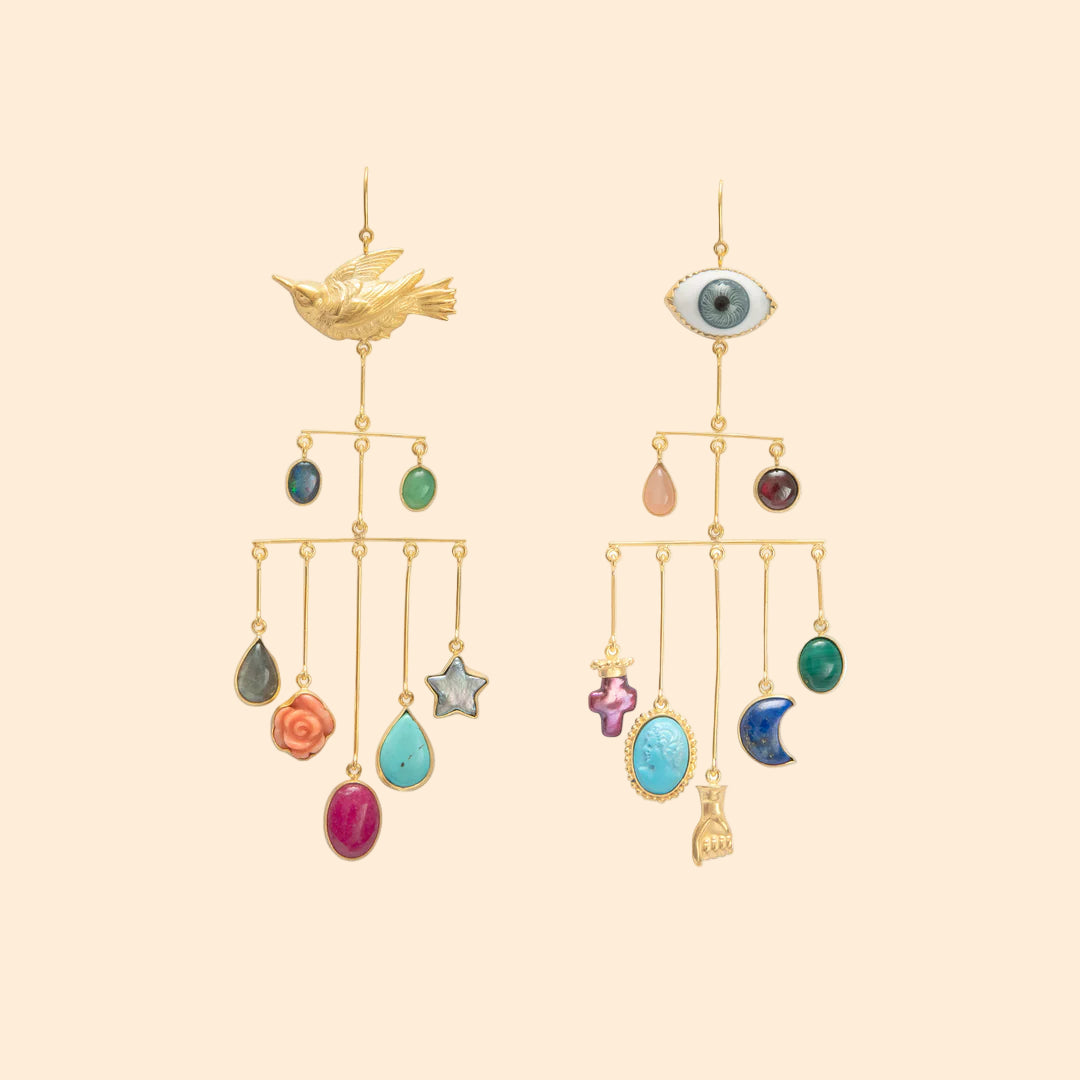 GRAINNE MORTON Eye Peeper and Bird Drop Earrings