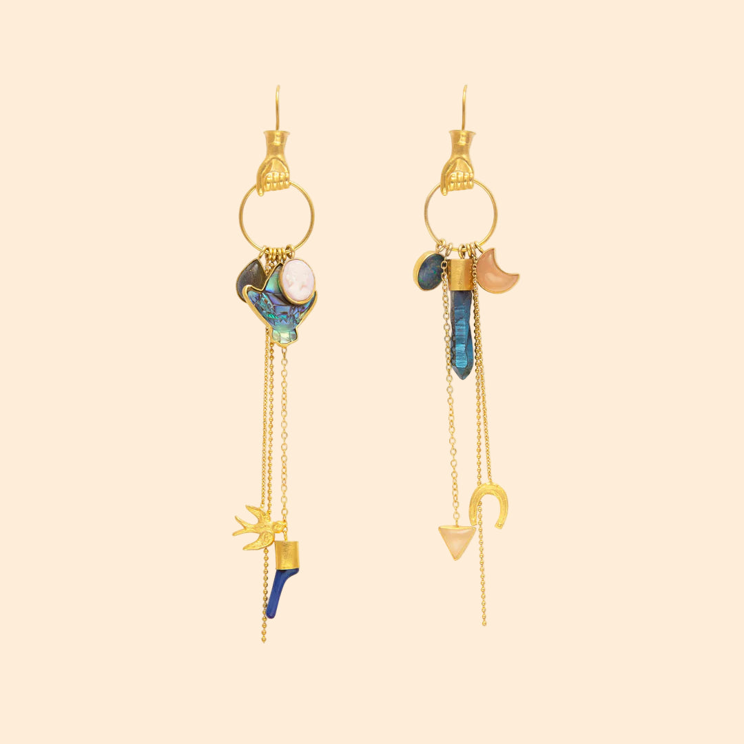 GRAINNE MORTON Hand Multi Charm Drop Earrings