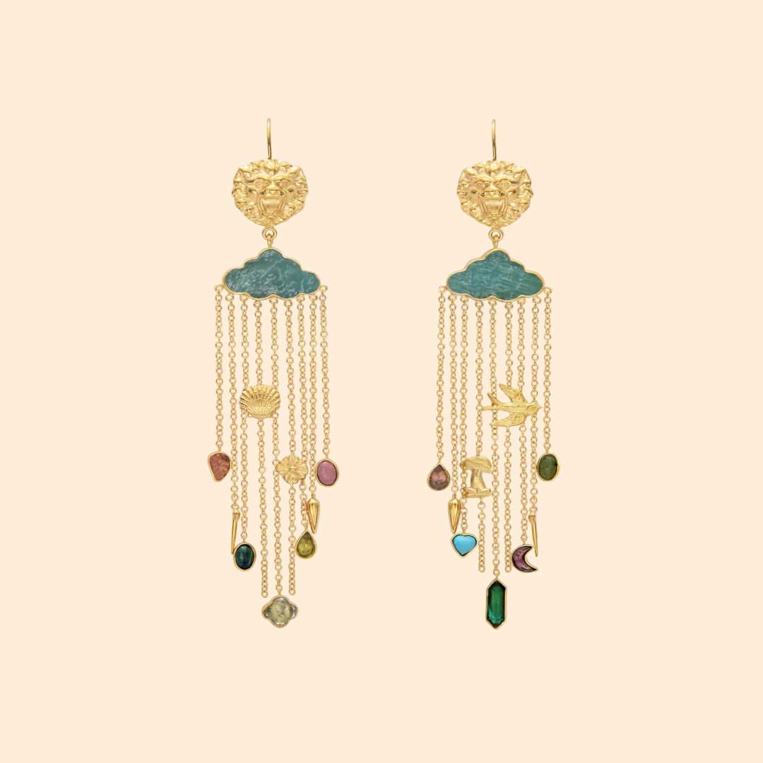 GRAINNE MORTON Lion Chain Charm Drop Earrings