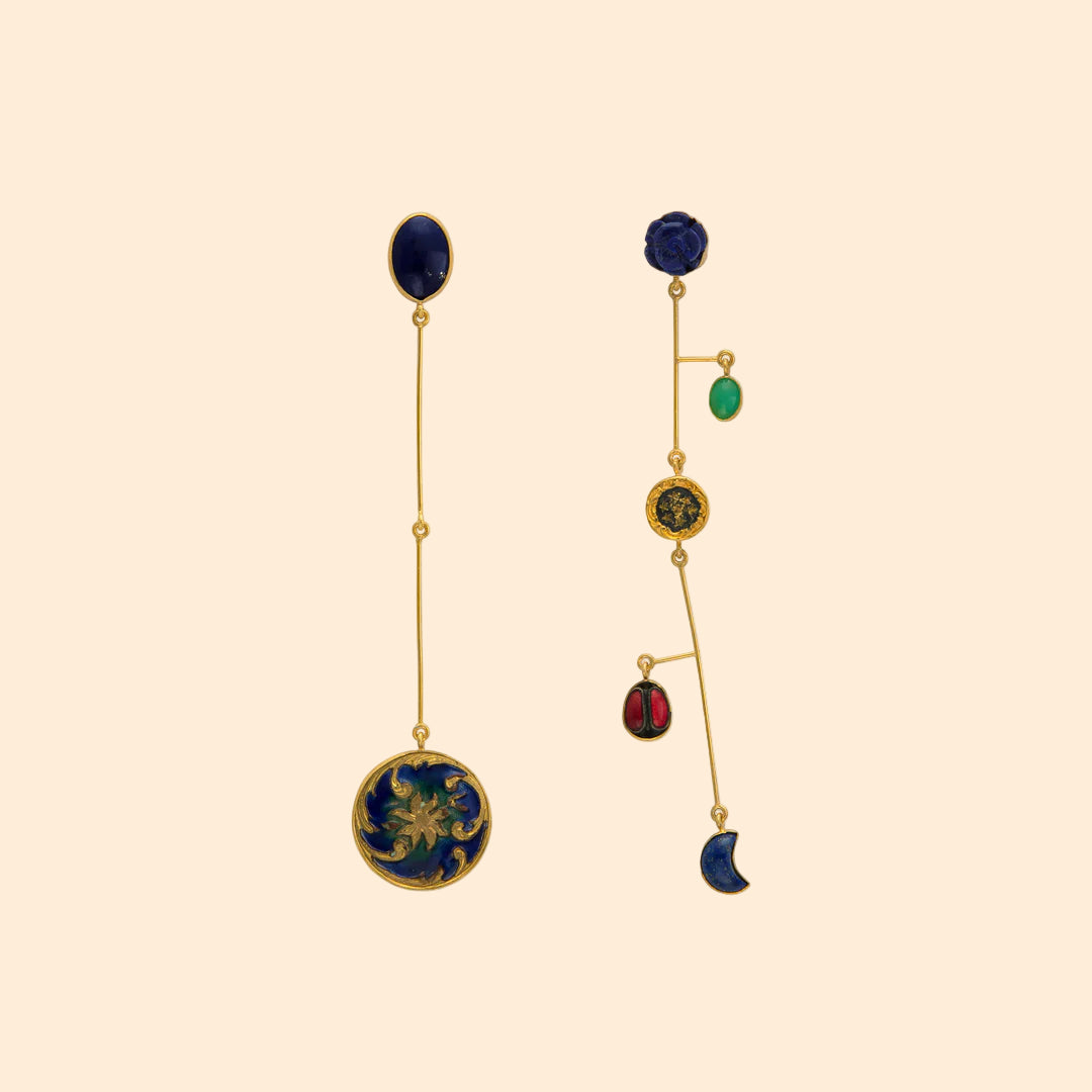 GRAINNE MORTON Navy Mismatched Mobile Drop Earrings