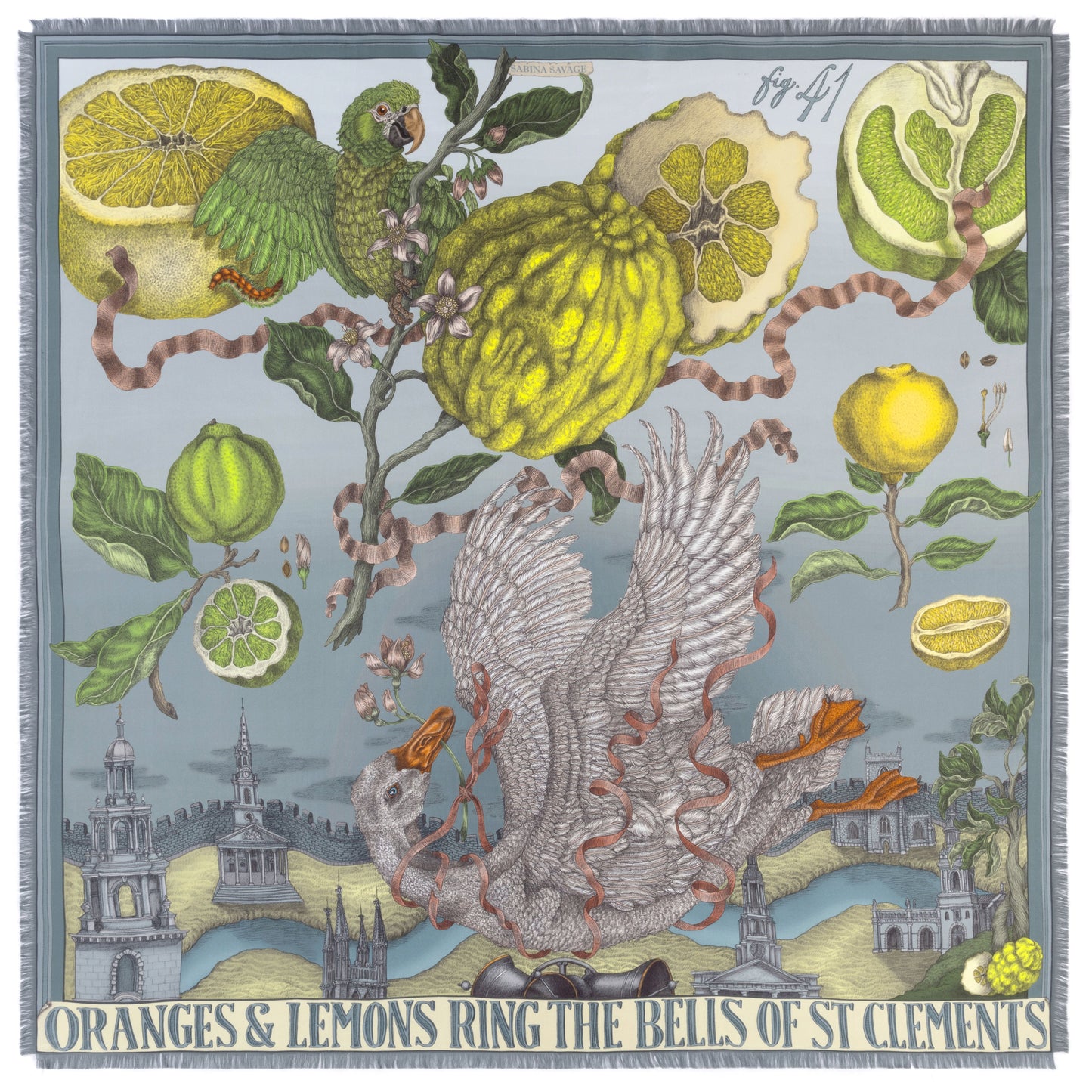 SABINA SAVAGE Oranges and Lemons Silk Scarf