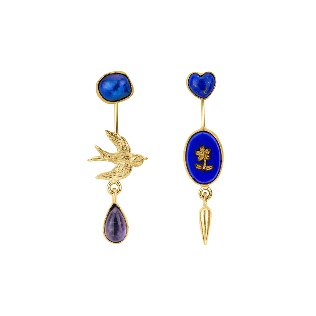 GRAINNE MORTON Bird Double Detachable Victorian Drop Earrings