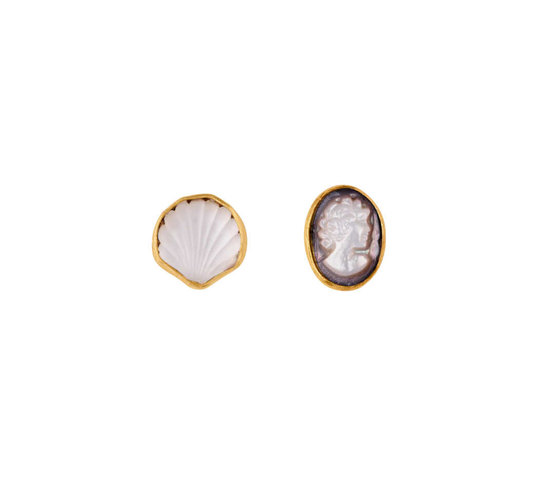 GRAINNE MORTON Shell & Cameo Mismatched Stud Earrings