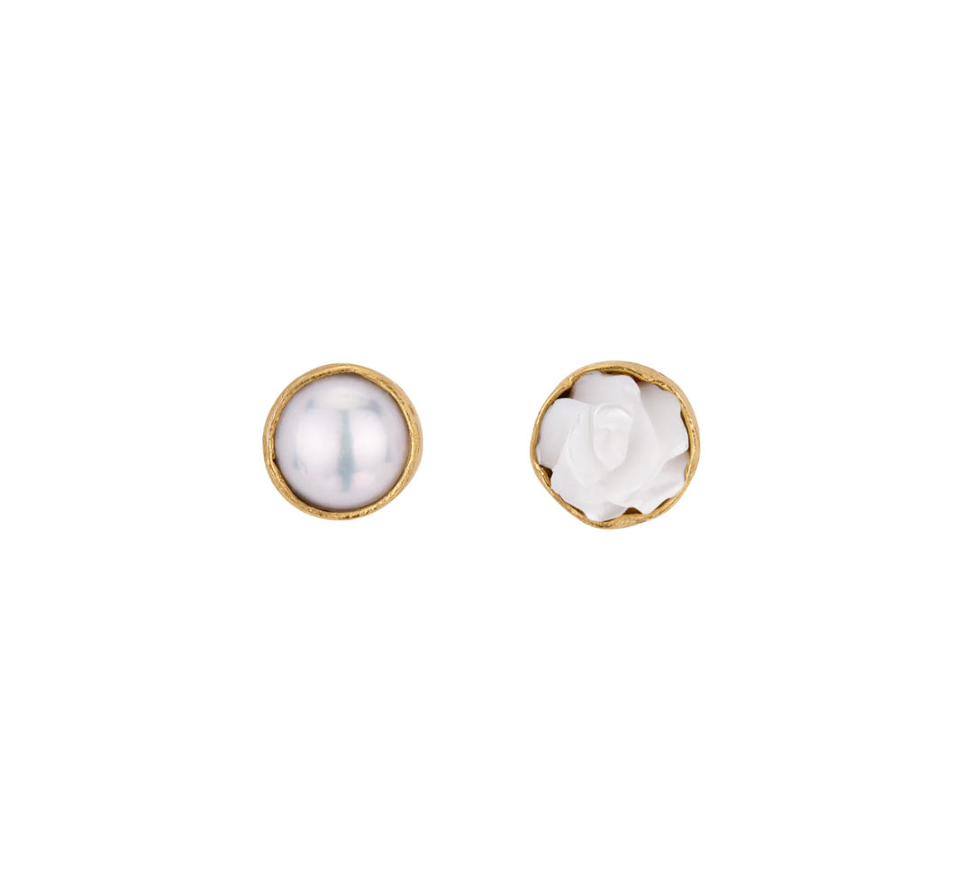 GRAINNE MORTON Pearl & Rose Mismatched Stud Earrings
