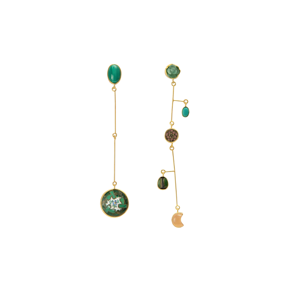 GRAINNE MORTON Green Mismatched Mobile Drop Earrings