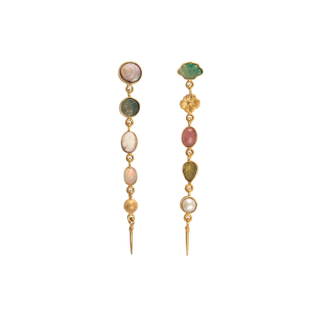 GRAINNE MORTON Pink Five Charm Victorian Drop Earrings