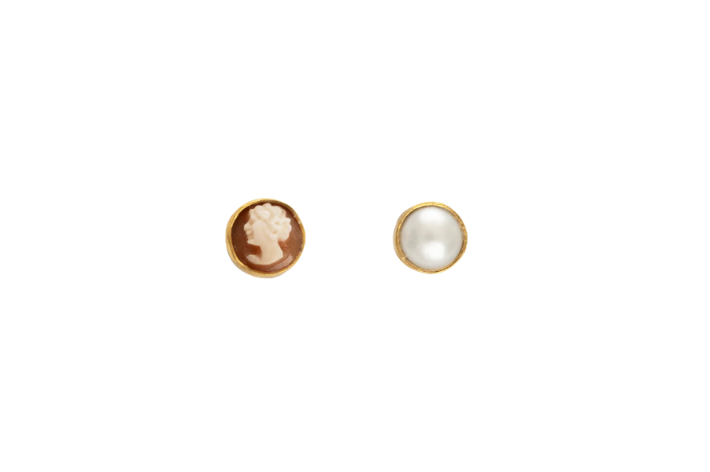GRAINNE MORTON Cameo & Pearl Mismatched Stud Earrings