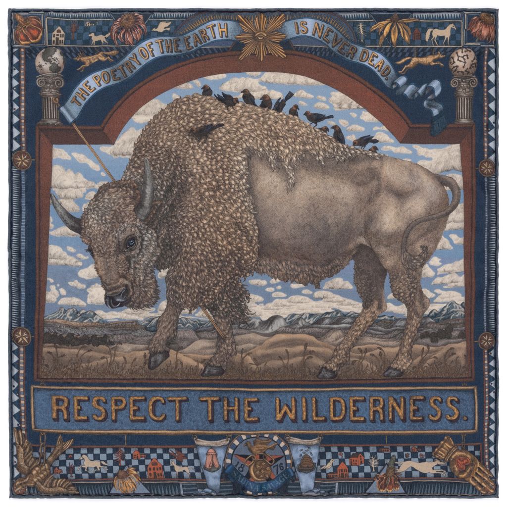 SABINA SAVAGE Secrets of the Bison Large Silk Scarf Chambray Stone