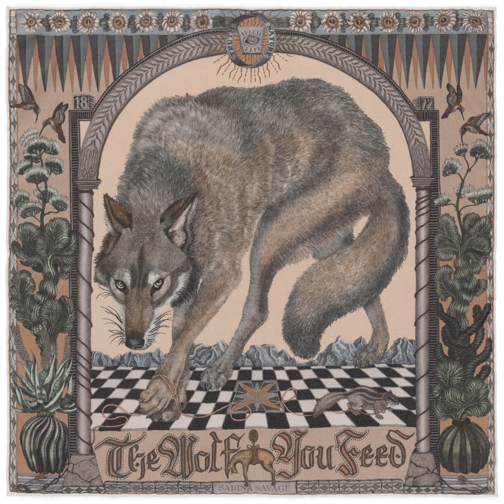 SABINA SAVAGE The Wolf You Feed Large Silk Scarf Desert Dawn