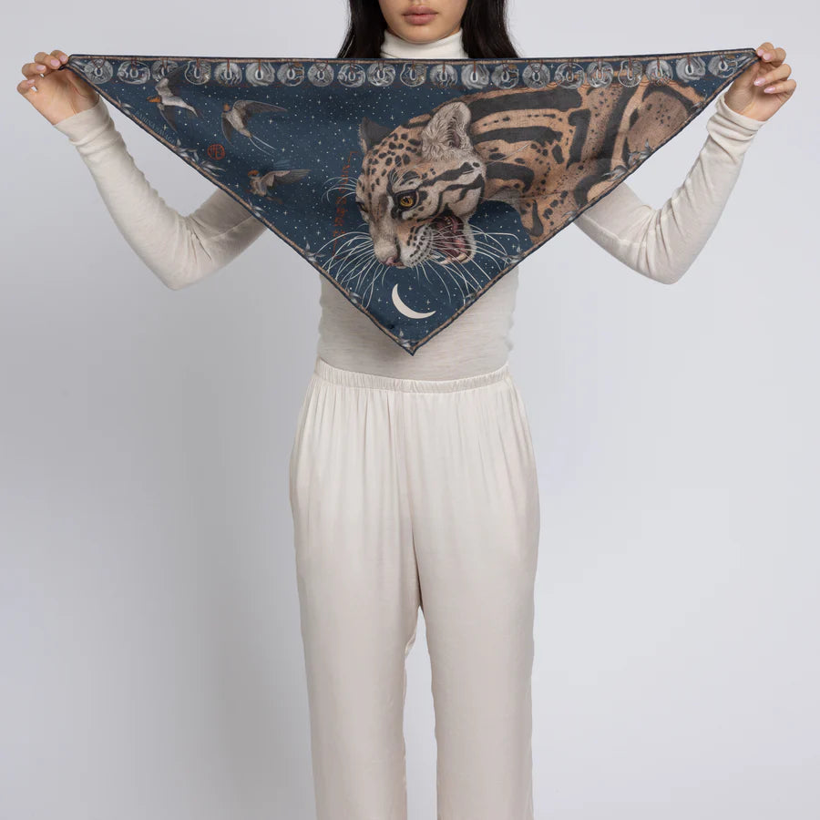 SABINA SAVAGE Lunar Leopard Silk Scarf Triangular