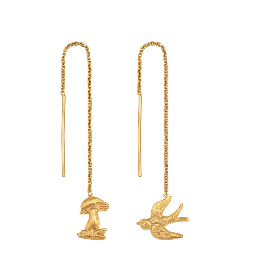 GRAINNE MORTON Bird and Mushroom Threader Earrings
