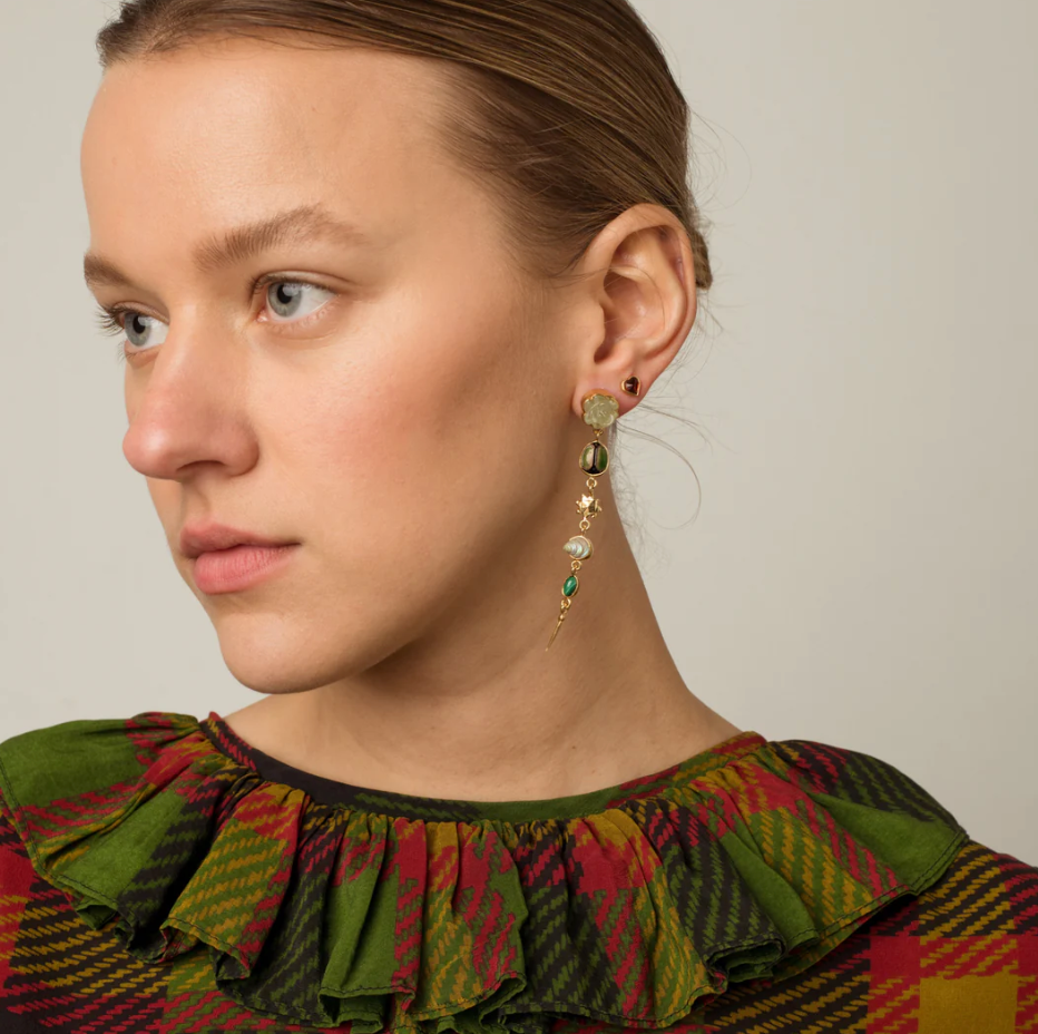 GRAINNE MORTON Black Five Charm Victorian Drop Earrings