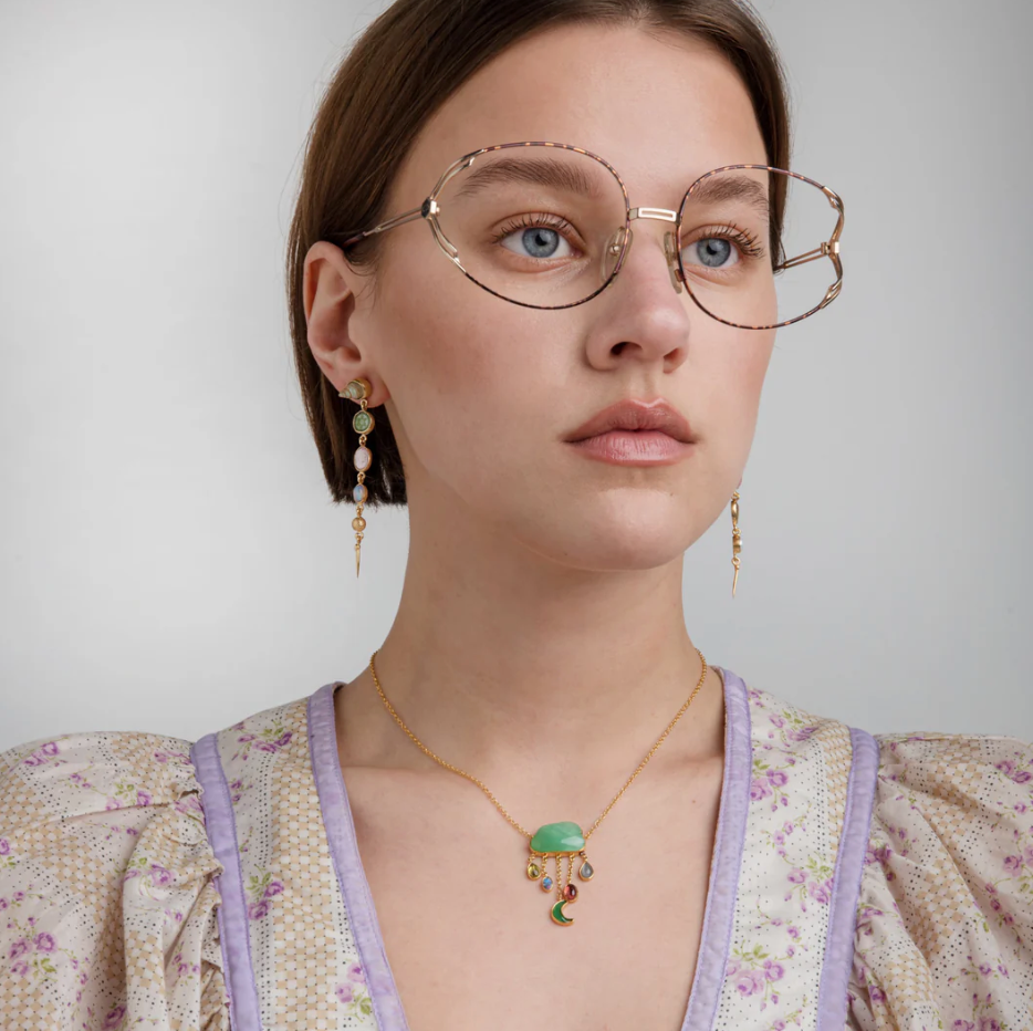 GRAINNE MORTON Pink Five Charm Victorian Drop Earrings