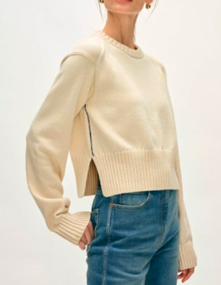 WHITE + WARREN Soft Cotton Rib Trim Sweatshirt