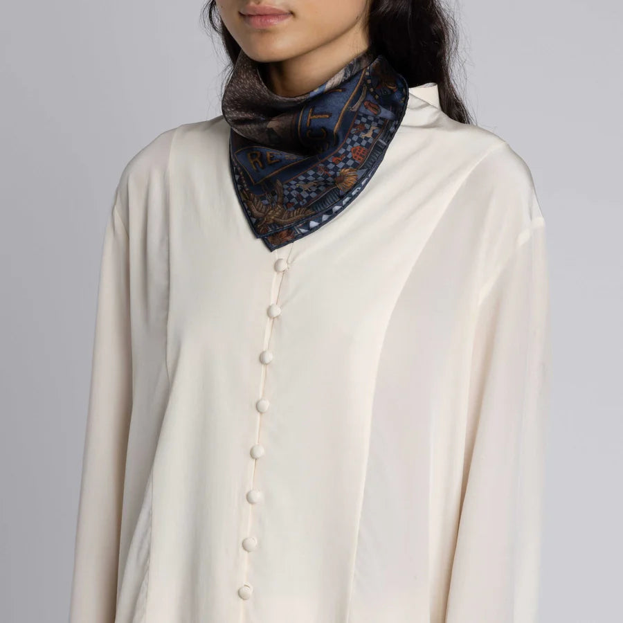 SABINA SAVAGE Secrets of the Bison Small Silk Scarf Chambray Stone