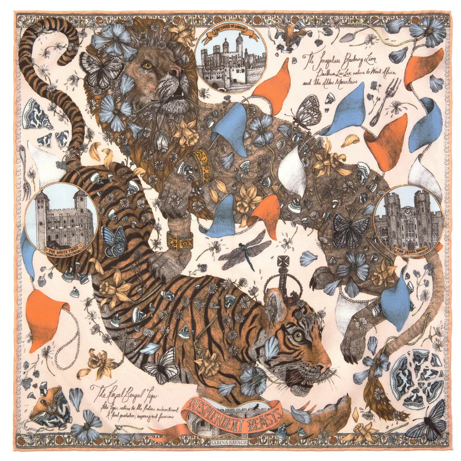 SABINA SAVAGE The Lion and Tiger's Tea Party Silk Scarf