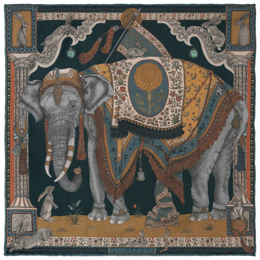 SABINA SAVAGE The Rabbits and The Elephant Small Silk Scarf