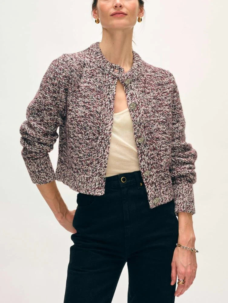WHITE & WARREN Recycled Marl Gold Button Cardigan