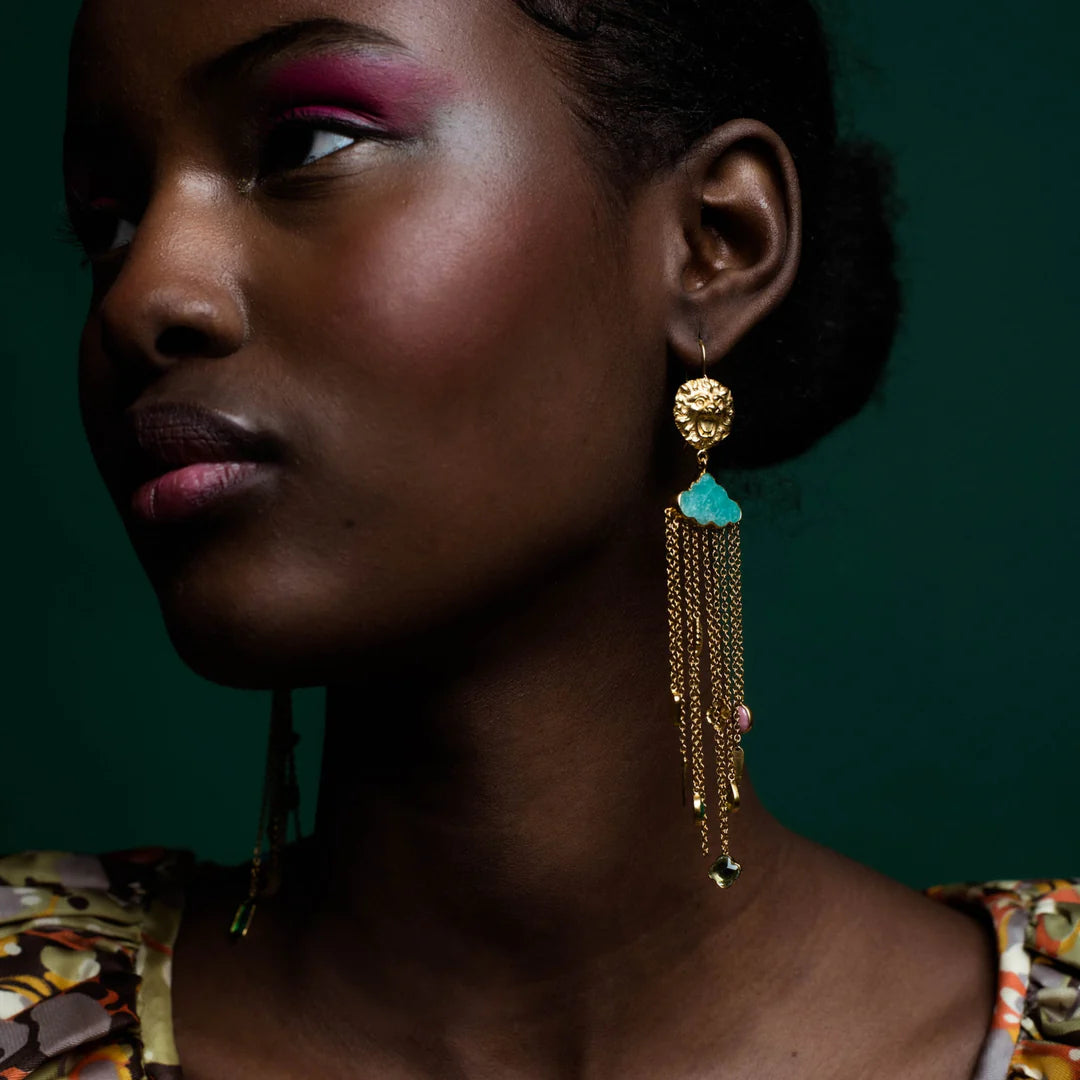 GRAINNE MORTON Lion Chain Charm Drop Earrings