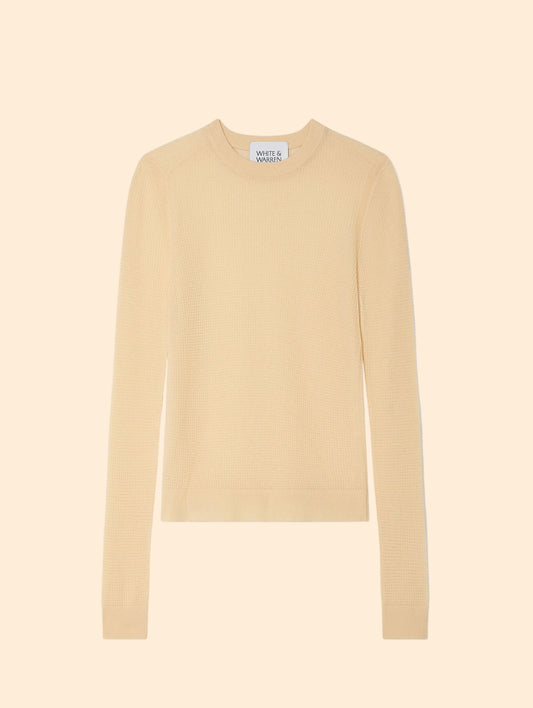 WHITE & WARREN Superfine Cashmere Blend Waffle Crewneck