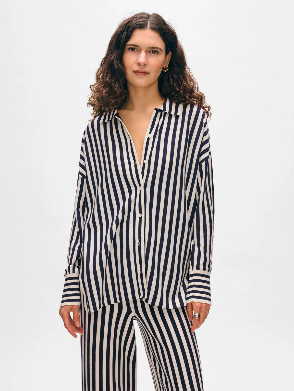 WHITE & WARREN Superfine Organic Cotton Striped Shirt