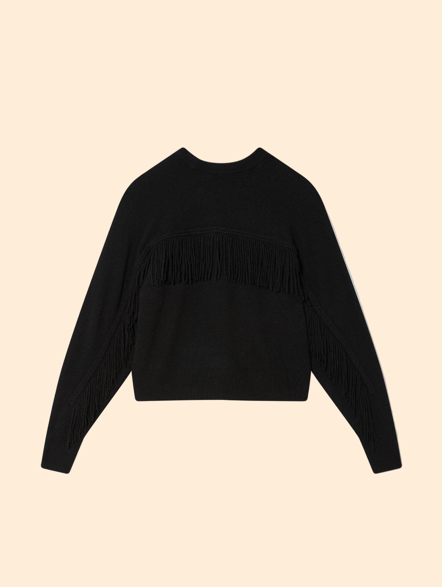 WHITE & WARREN Cashmere Blend Luxe Fringe Crew Black