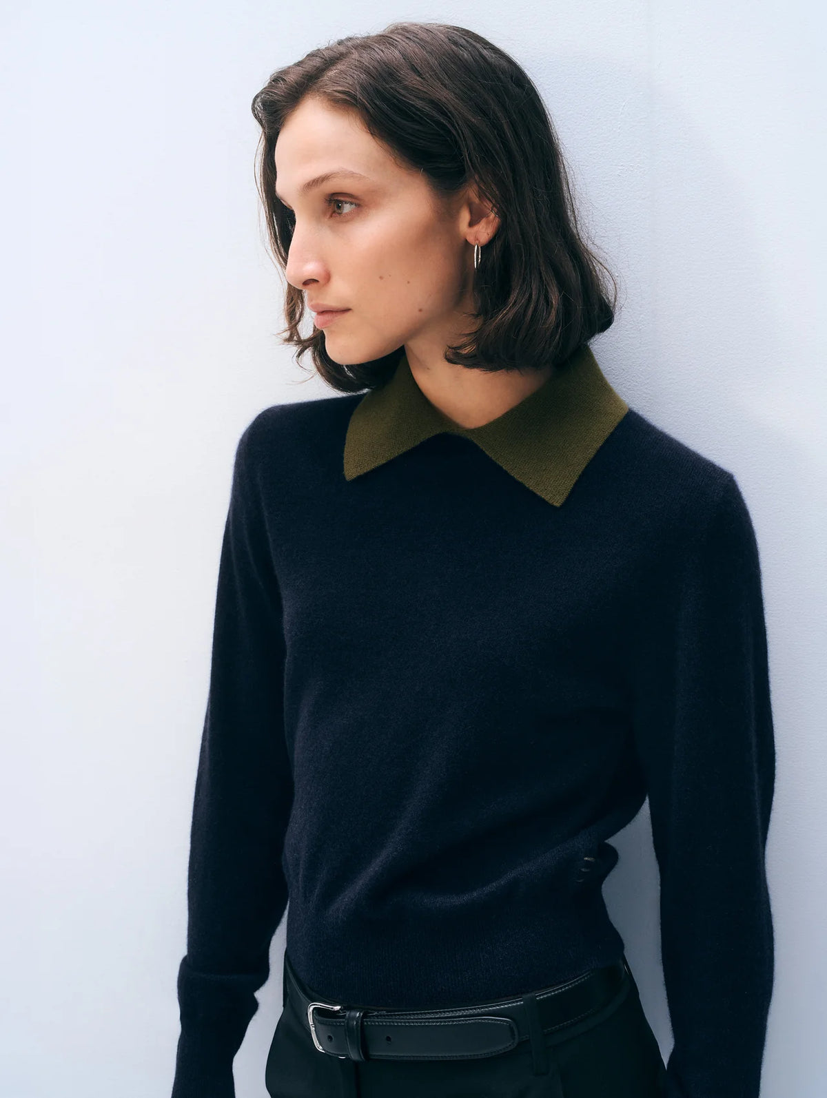 WHITE & WARREN Contrast Collar Sweater