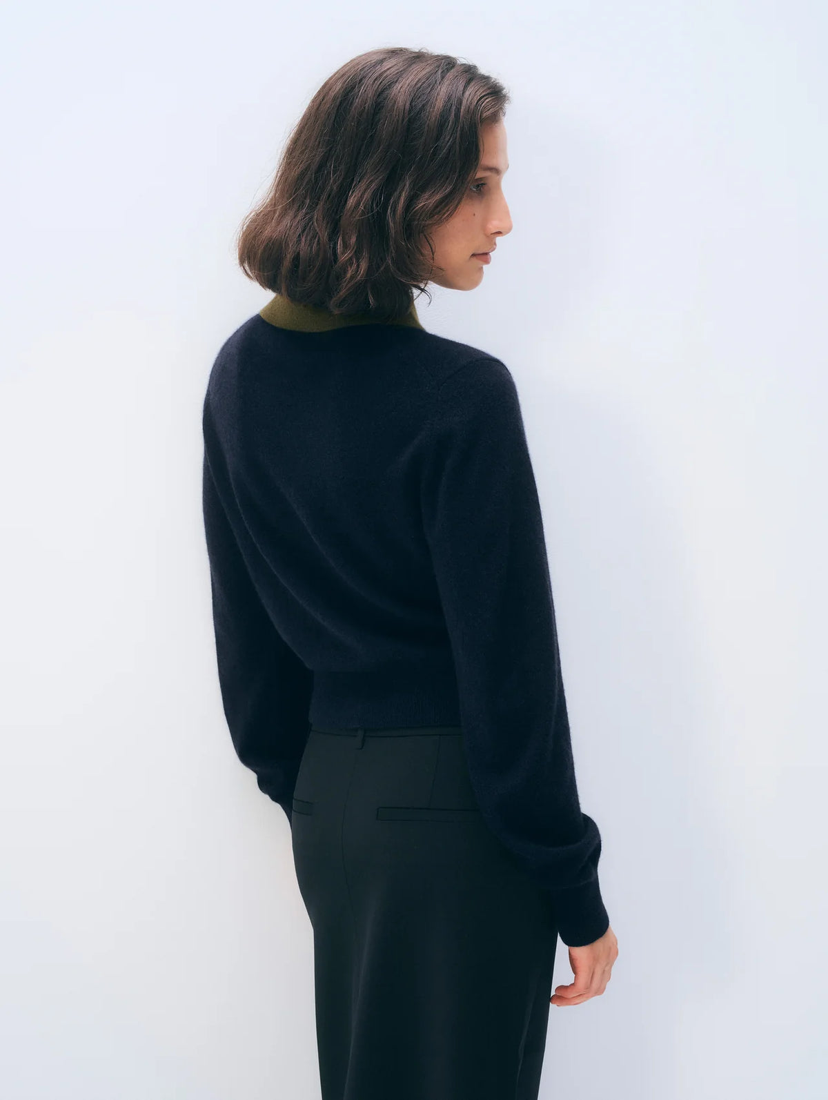 WHITE & WARREN Contrast Collar Sweater