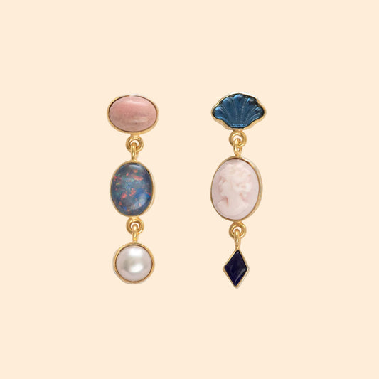 GRAINNE MORTON Pink & Blue Three Charm Moving Drop Earrings