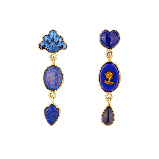 GRAINNE MORTON Lapis Three Charm Moving Drop Earrings