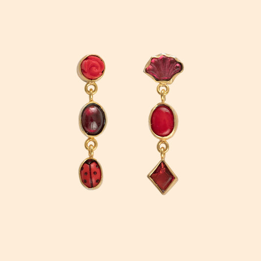 GRAINNE MORTON Red Three Charm Moving Drop Earrings