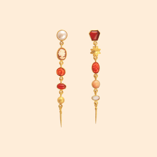 GRAINNE MORTON Coral Five Charm Victorian Drop Earrings