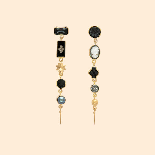 GRAINNE MORTON Black Five Charm Victorian Drop Earrings