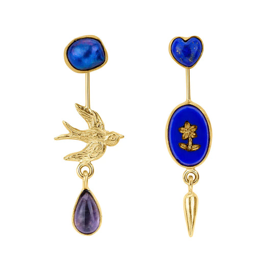 GRAINNE MORTON Bird Double Detachable Victorian Drop Earrings