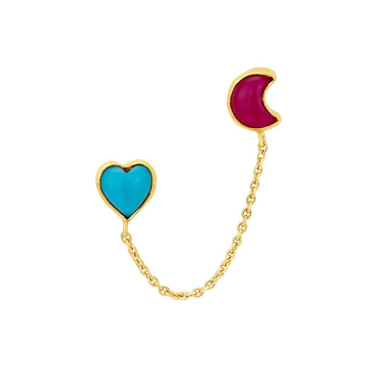 GRAINNE MORTON Double Stud Heart and Moon Earring