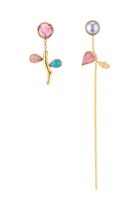 GRAINNE MORTON Flower Stem & Chain Drop Detachable Earrings